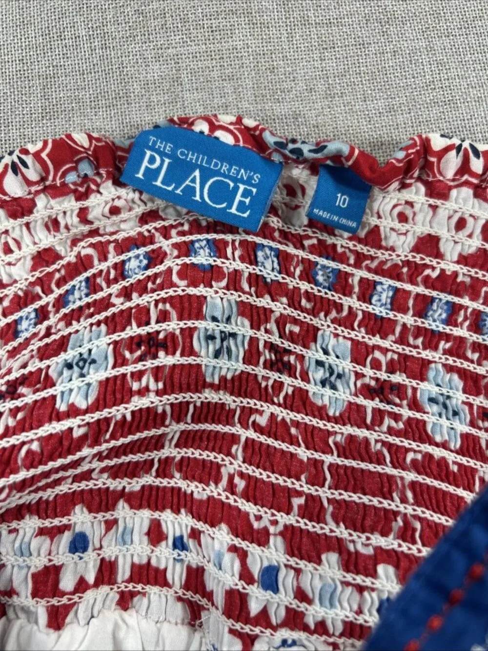 The Children's Place Dress Girls Size 10 Red White Blue Floral Sleeveless Lined